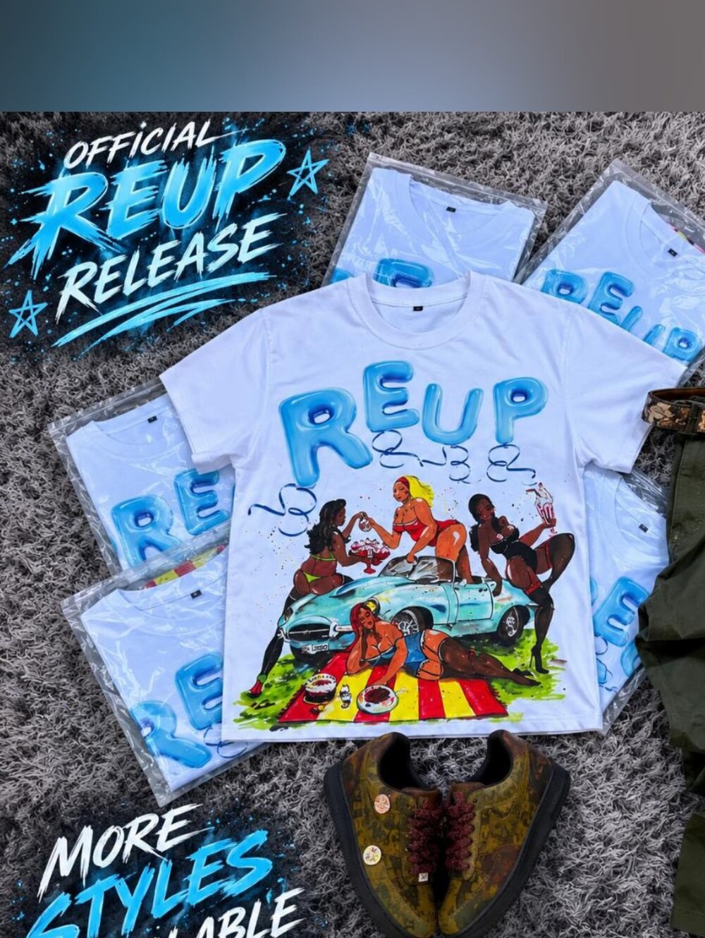REUP White Graphic  T-Shirt with Colorful Beach Scene